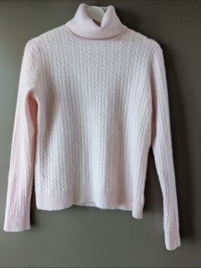Cashmere Jones New York Signature Light Pink Cable Turtleneck Sweater
